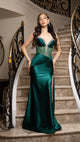 Strapless Crystal Embellished Satin Evening Gown with High Slit Formal Prom Dress By May Queen MQ2170