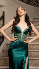 Strapless Crystal Embellished Satin Evening Gown with High Slit Formal Prom Dress By May Queen MQ2170