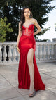 Strapless Crystal Embellished Satin Evening Gown with High Slit Formal Prom Dress By May Queen MQ2170