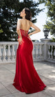 Strapless Crystal Embellished Satin Evening Gown with High Slit Formal Prom Dress By May Queen MQ2170