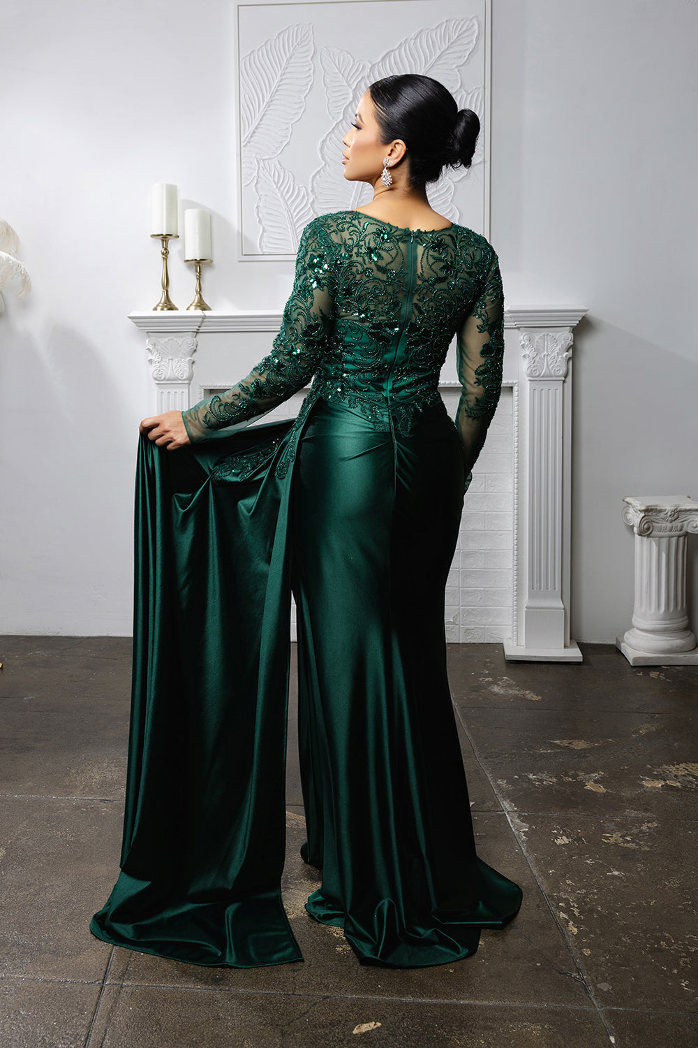 Elegant Lace Mother of the Bride Gown with Long Sleeves & Satin Skirt Dress by May Queen MQ2172