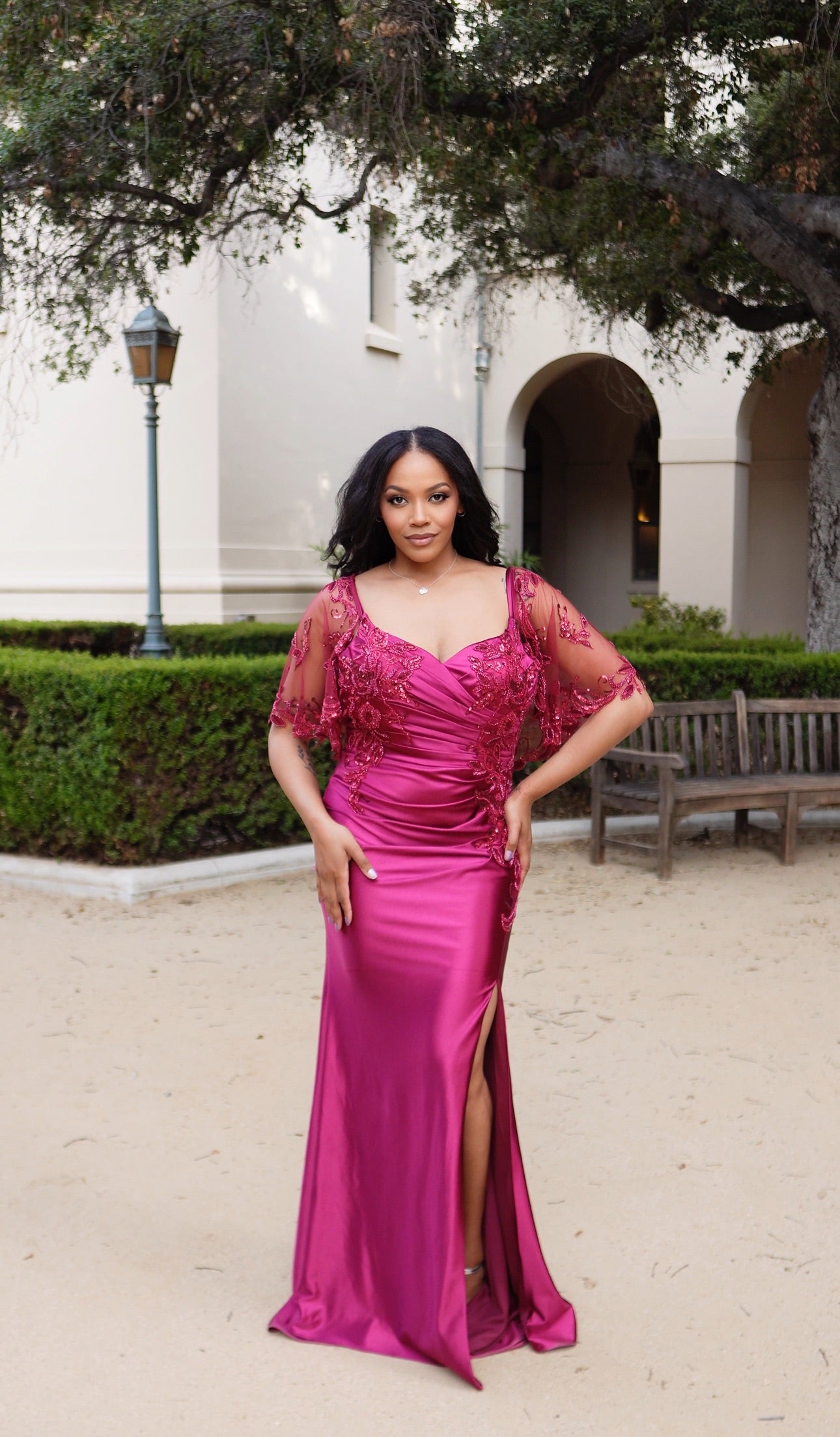 Sequin Lace Mermaid Gown with Sweetheart Neckline and Sheer Sleeves By May Queen MQ2173