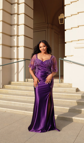 Sequin Lace Mermaid Gown with Sweetheart Neckline and Sheer Sleeves By May Queen MQ2173