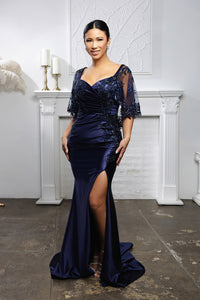 Plus Size Sequin Mermaid Mother of the Bride Gown with Sweetheart Neckline & Side Slit By May Queen MQ2173B