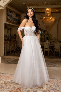 Sleeveless A-Line Wedding Dress with Lace Appliqué Bodice by May Queen MQ2176