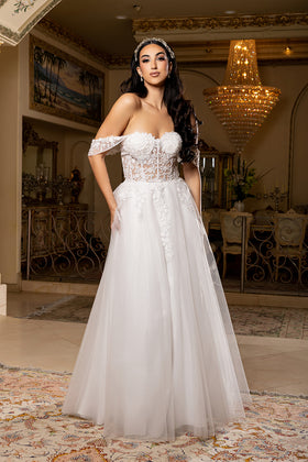 Sleeveless A-Line Wedding Dress with Lace Appliqué Bodice by May Queen MQ2176