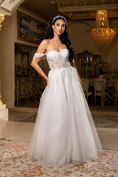 Sleeveless A-Line Wedding Dress with Lace Appliqué Bodice by May Queen MQ2176