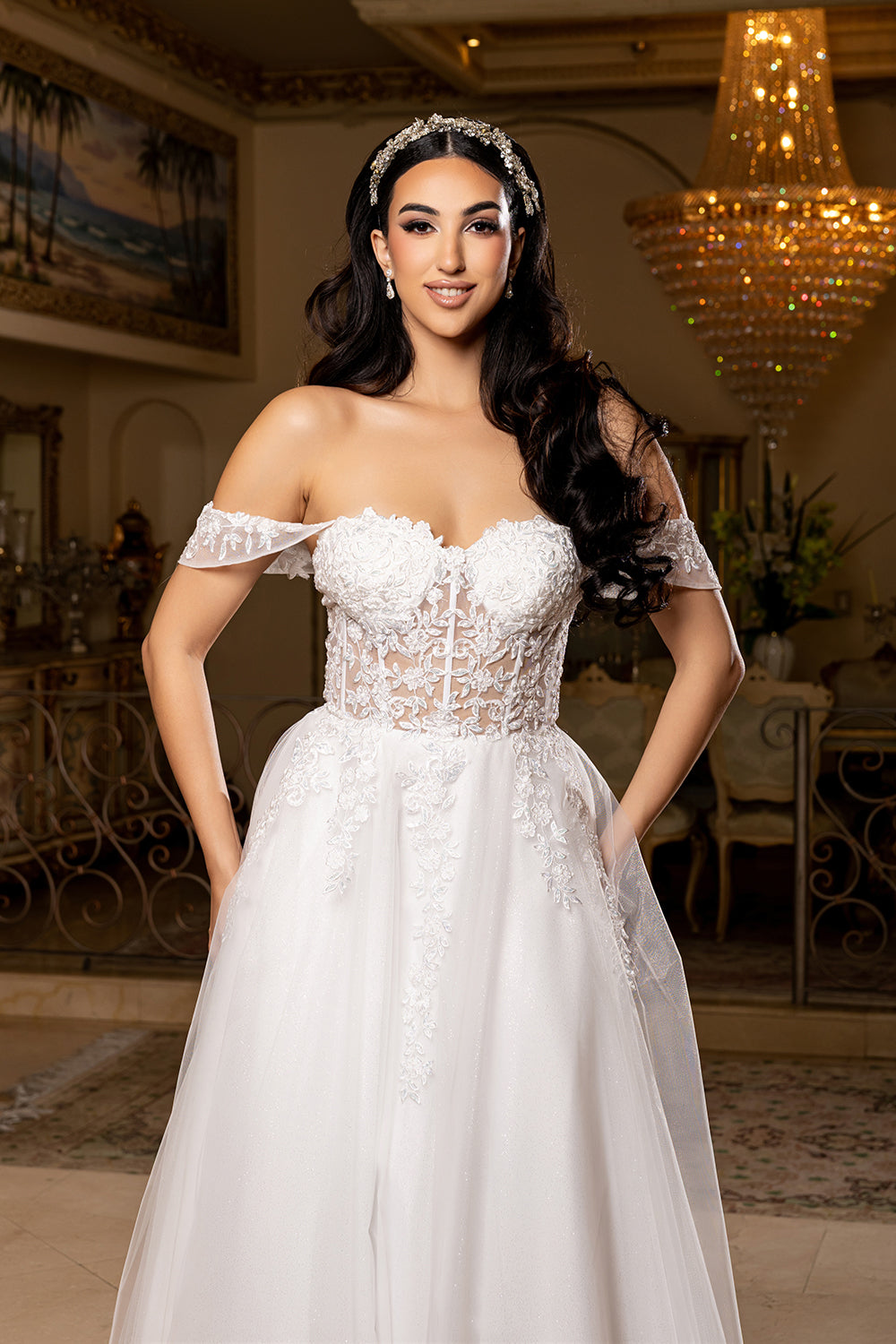 Sleeveless A-Line Wedding Dress with Lace Appliqué Bodice by May Queen MQ2176