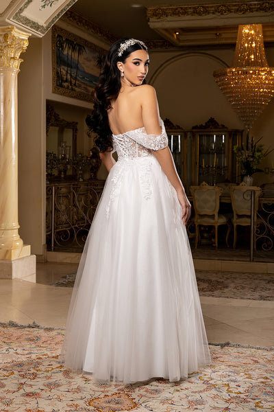 Sleeveless A-Line Wedding Dress with Lace Appliqué Bodice by May Queen MQ2176