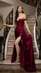 Off-Shoulder Sequin Applique Satin Evening Gown Formal Prom Dress By May Queen MQ2179