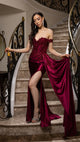 Off-Shoulder Sequin Applique Satin Evening Gown Formal Prom Dress By May Queen MQ2179