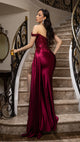 Off-Shoulder Sequin Applique Satin Evening Gown Formal Prom Dress By May Queen MQ2179