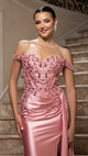 Off-Shoulder Sequin Applique Satin Evening Gown Formal Prom Dress By May Queen MQ2179