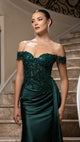 Off-Shoulder Sequin Applique Satin Evening Gown Formal Prom Dress By May Queen MQ2179