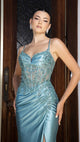 Elegant Embroidered Satin Prom Dress with High Slit & Corset Back By May Queen MQ2183