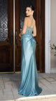 Elegant Embroidered Satin Prom Dress with High Slit & Corset Back By May Queen MQ2183
