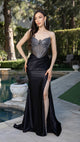 Strapless Rhinestone Corset Evening Gown with High Slit Formal Prom Dress By May Queen MQ2184