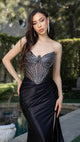 Strapless Rhinestone Corset Evening Gown with High Slit Formal Prom Dress By May Queen MQ2184