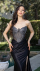 Strapless Rhinestone Corset Evening Gown with High Slit Formal Prom Dress By May Queen MQ2184