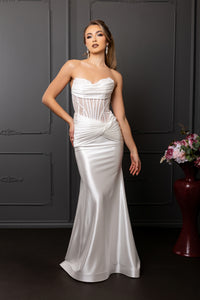 Strapless Satin Mermaid Wedding Dress with Corset Bodice & Draped Waist by May Queen MQ2186