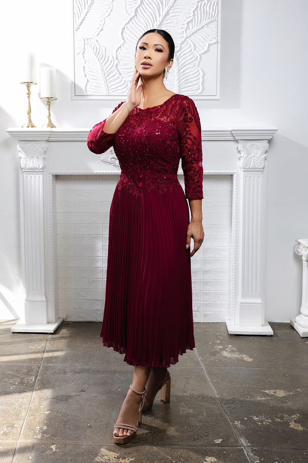 burgundy lace fit and flare dress Mother of the Bride by May Queen MQ2189 Emerald Green Bridesmaid Dresses: