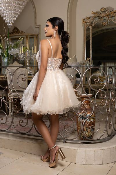 Sleeveless Homecoming Dress with Beaded Lace Bodice & Spaghetti Straps Dress by May Queen MQ2192