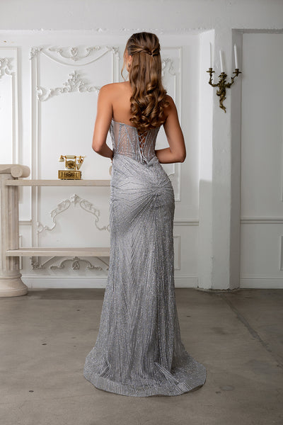 Strapless Corset Sequin Evening Gown | Sparkling Mermaid Prom Dress By May Queen MQ2195