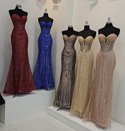 Strapless Corset Sequin Evening Gown, Sparkling Mermaid Formal Dress By May Queen MQ2195