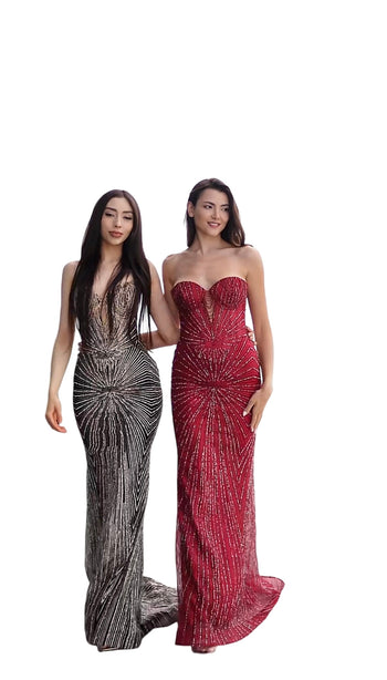 Strapless Corset Sequin Evening Gown, Sparkling Mermaid Formal Dress By May Queen MQ2195