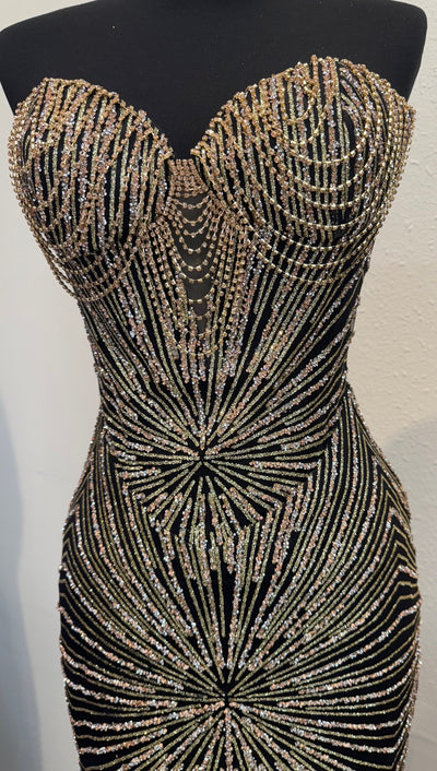 Strapless Corset Sequin Evening Gown, Sparkling Mermaid Formal Dress By May Queen MQ2195