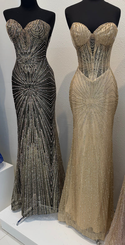 Strapless Corset Sequin Evening Gown, Sparkling Mermaid Formal Dress By May Queen MQ2195