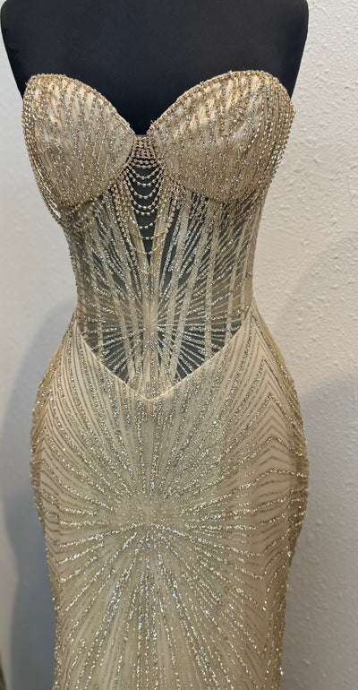 Strapless Corset Sequin Evening Gown, Sparkling Mermaid Formal Dress By May Queen MQ2195