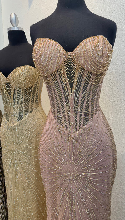 Strapless Corset Sequin Evening Gown, Sparkling Mermaid Formal Dress By May Queen MQ2195