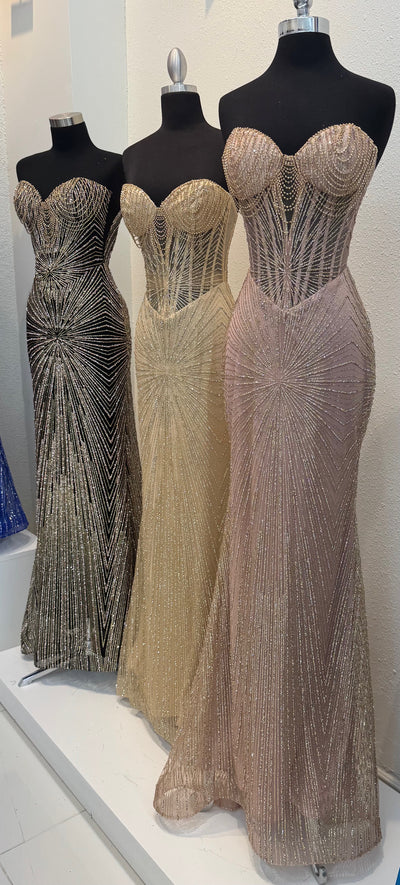 Strapless Corset Sequin Evening Gown, Sparkling Mermaid Formal Dress By May Queen MQ2195