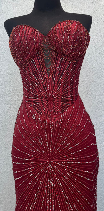 Strapless Corset Sequin Evening Gown, Sparkling Mermaid Formal Dress By May Queen MQ2195