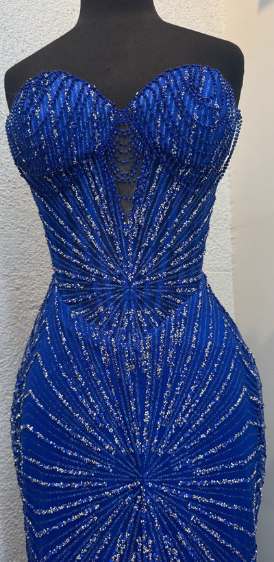 Strapless Corset Sequin Evening Gown, Sparkling Mermaid Formal Dress By May Queen MQ2195