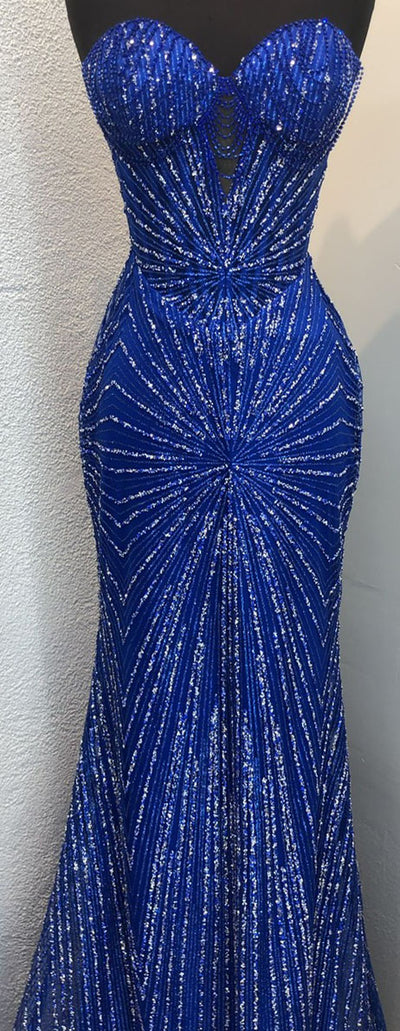 Strapless Corset Sequin Evening Gown, Sparkling Mermaid Formal Dress By May Queen MQ2195
