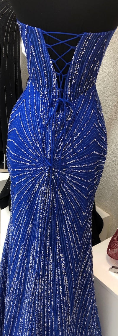 Strapless Corset Sequin Evening Gown, Sparkling Mermaid Formal Dress By May Queen MQ2195