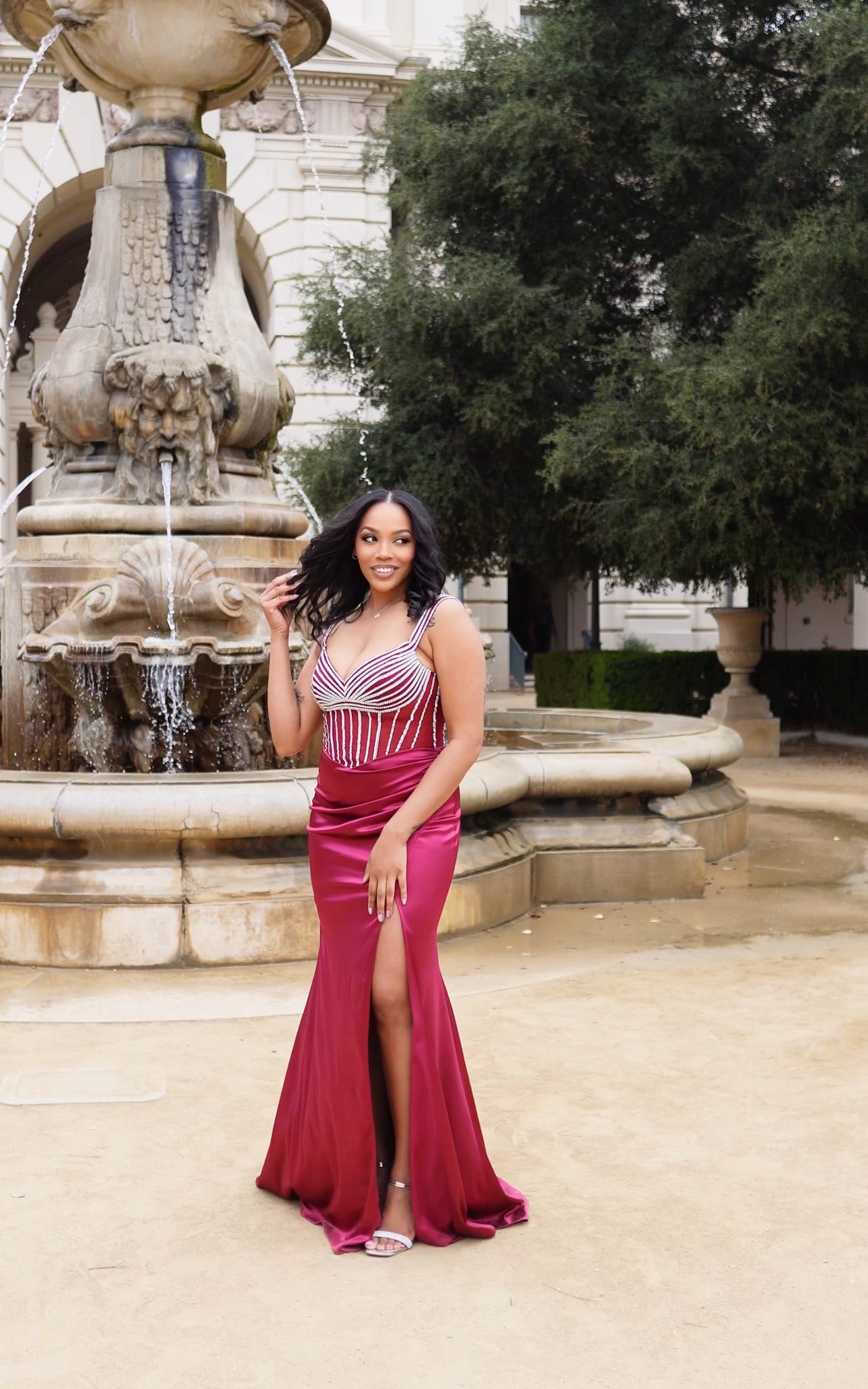 Off-Shoulder Satin Gown with Beaded Corset & Lace-Up Back Prom Dress by May Queen MQ2202