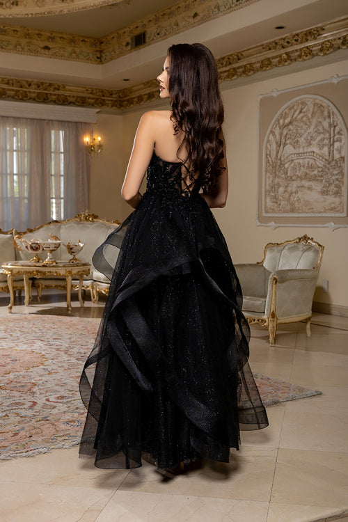 Sleeveless A-Line Tulle Dress with Lace-Up Back Spaghetti Strap Gown by May Queen MQ2203