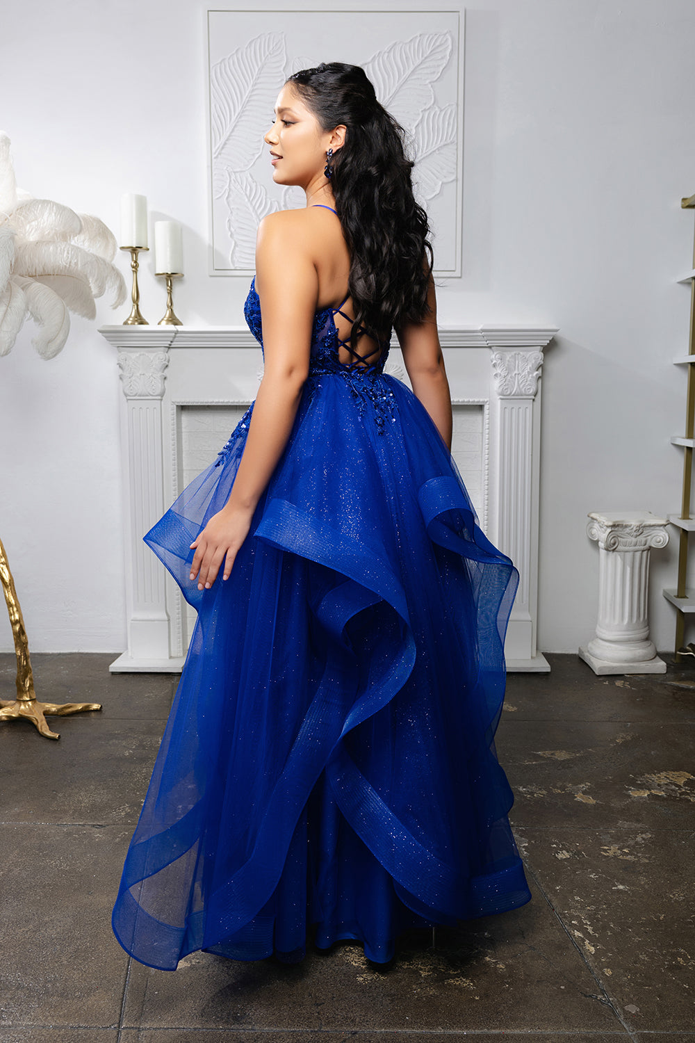 Sleeveless A-Line Tulle Dress with Lace-Up Back Spaghetti Strap Gown by May Queen MQ2203