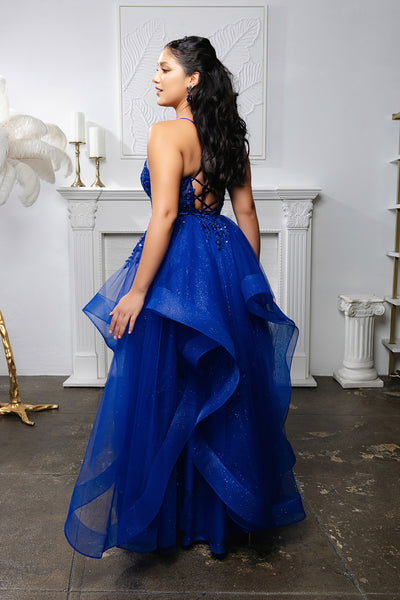 Sleeveless A-Line Tulle Dress with Lace-Up Back Spaghetti Strap Gown by May Queen MQ2203