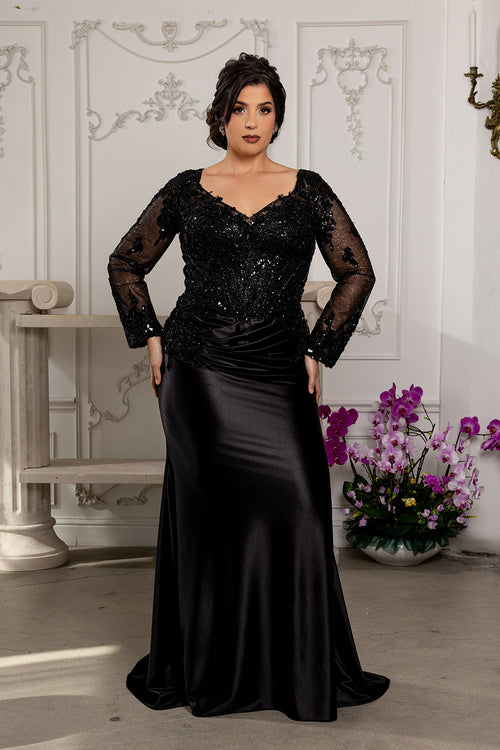 Sequin Long Sleeve Sheath Evening Gown Formal Dress with Illusion Lace Back by May Queen MQ2204