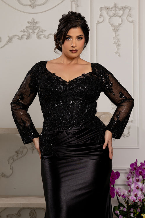 Sequin Long Sleeve Sheath Evening Gown Formal Dress with Illusion Lace Back by May Queen MQ2204