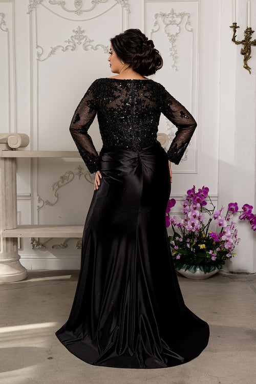 Sequin Long Sleeve Sheath Evening Gown Formal Dress with Illusion Lace Back by May Queen MQ2204
