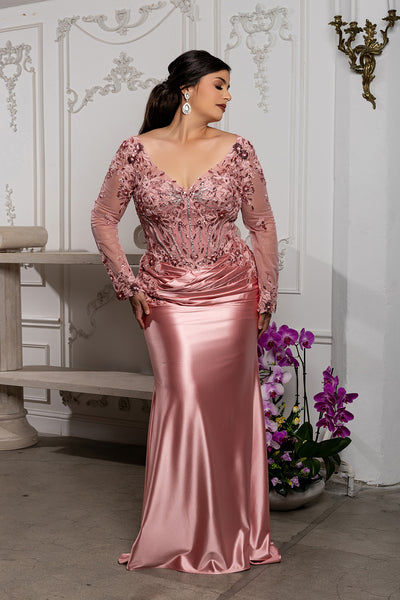 Sequin Long Sleeve Sheath Evening Gown Formal Dress with Illusion Lace Back by May Queen MQ2204