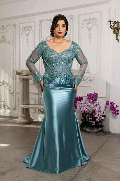 Sequin Long Sleeve Sheath Evening Gown Formal Dress with Illusion Lace Back by May Queen MQ2204