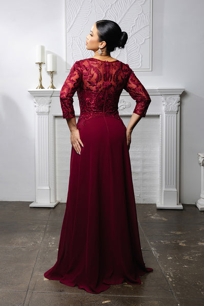 Elegant Lace Bodice A-Line Dress with 3/4 Sleeves Mother of the Bride Gown by May Queen MQ2210