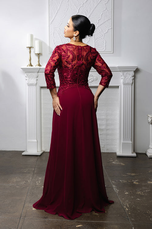 Elegant Lace Bodice A-Line Dress with 3/4 Sleeves Mother of the Bride Gown by May Queen MQ2210