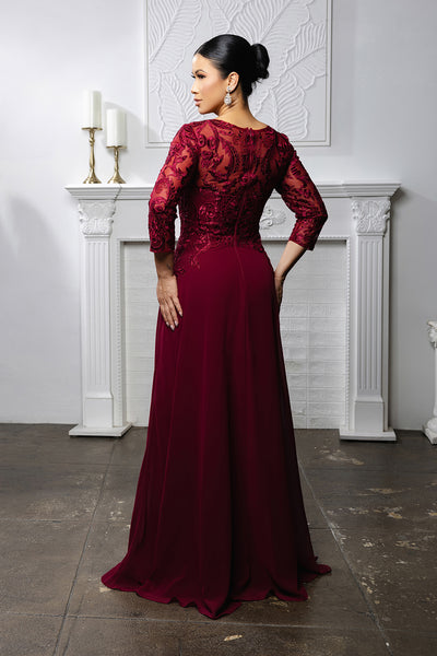Elegant Lace Bodice A-Line Dress with 3/4 Sleeves Mother of the Bride Gown by May Queen MQ2210